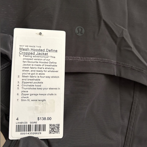 Mesh Hooded Define Cropped Jacket [Size 4, GGRE] NWT - Picture 4 of 4